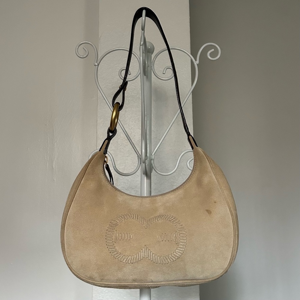 Escada Leather Trim Suede Shoulder Bag